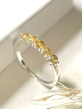 Natural Citrine Half Eternity Band Ring – Size US 8  “V I B E S”